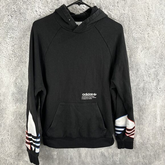 Mens Adidas Embroidered Tricolor Trefoil Hoodie Black Size Small - Picture 1 of 7